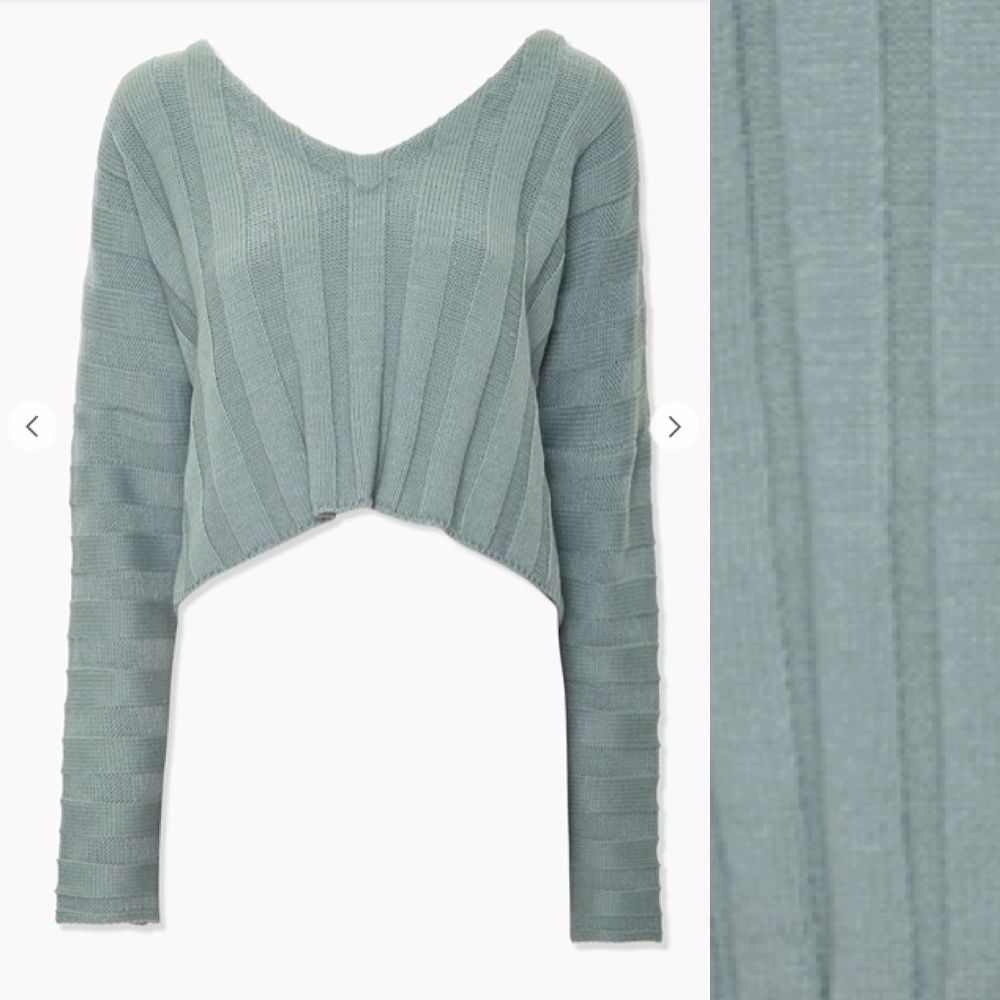 FOREVER 21 SAGE CROP RIB KNIT DROP SLEEVE SWEATER